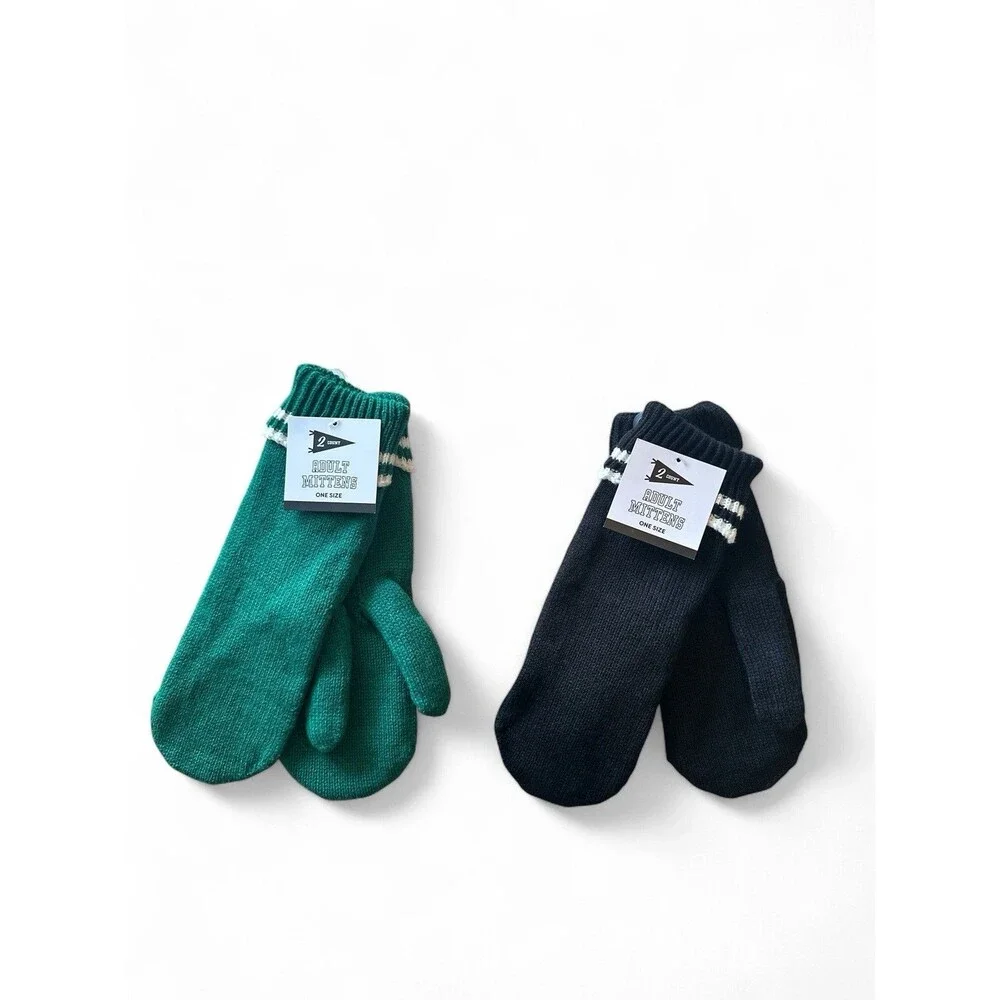 NWT Bundle 2 Pair Adult Mittens Target Gertex Green & Black with Stripes NEW